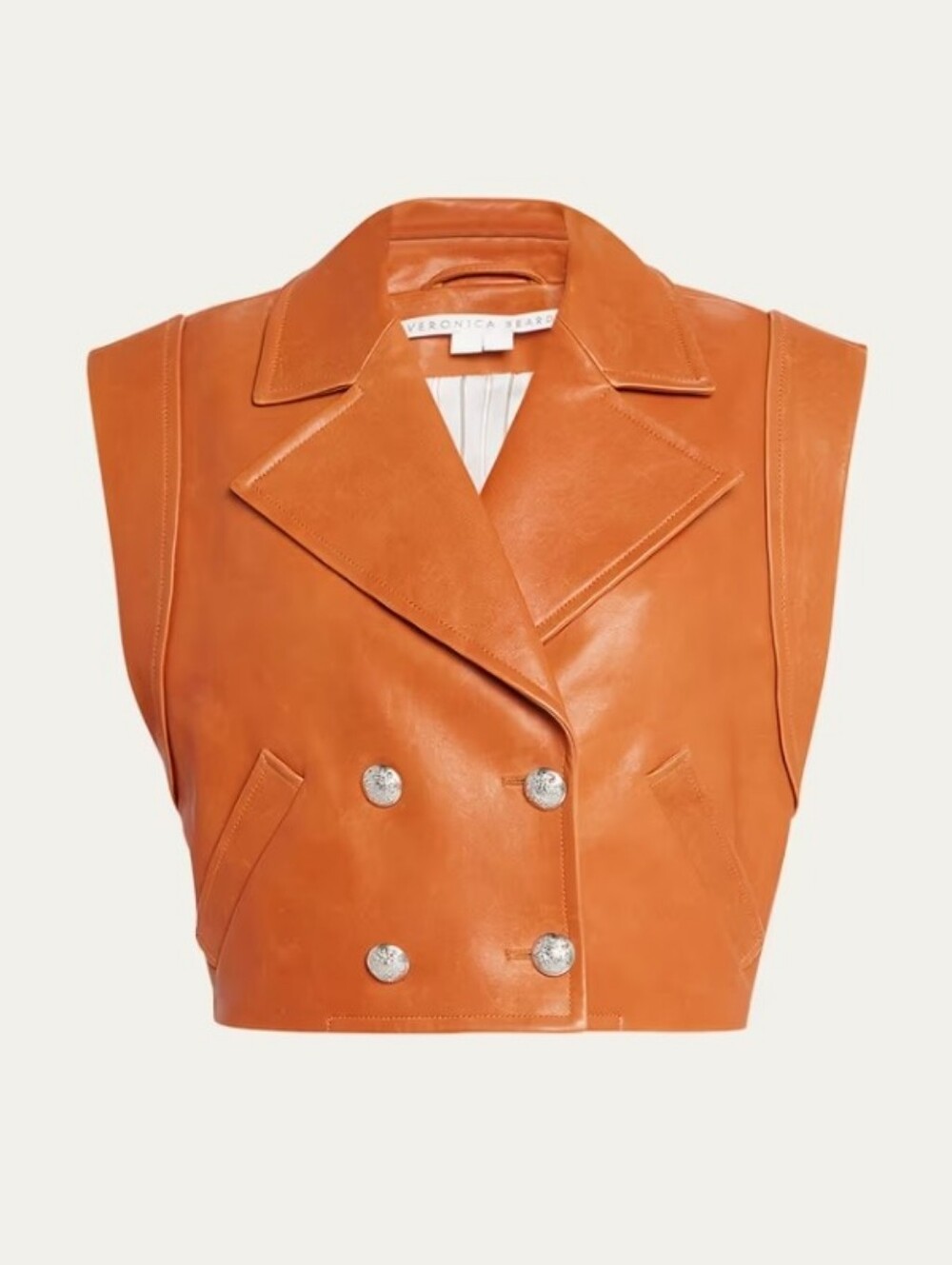 Veronica Beard Women's Rixey Leather Double Breasted Vest In Dark Papaya SZ 8